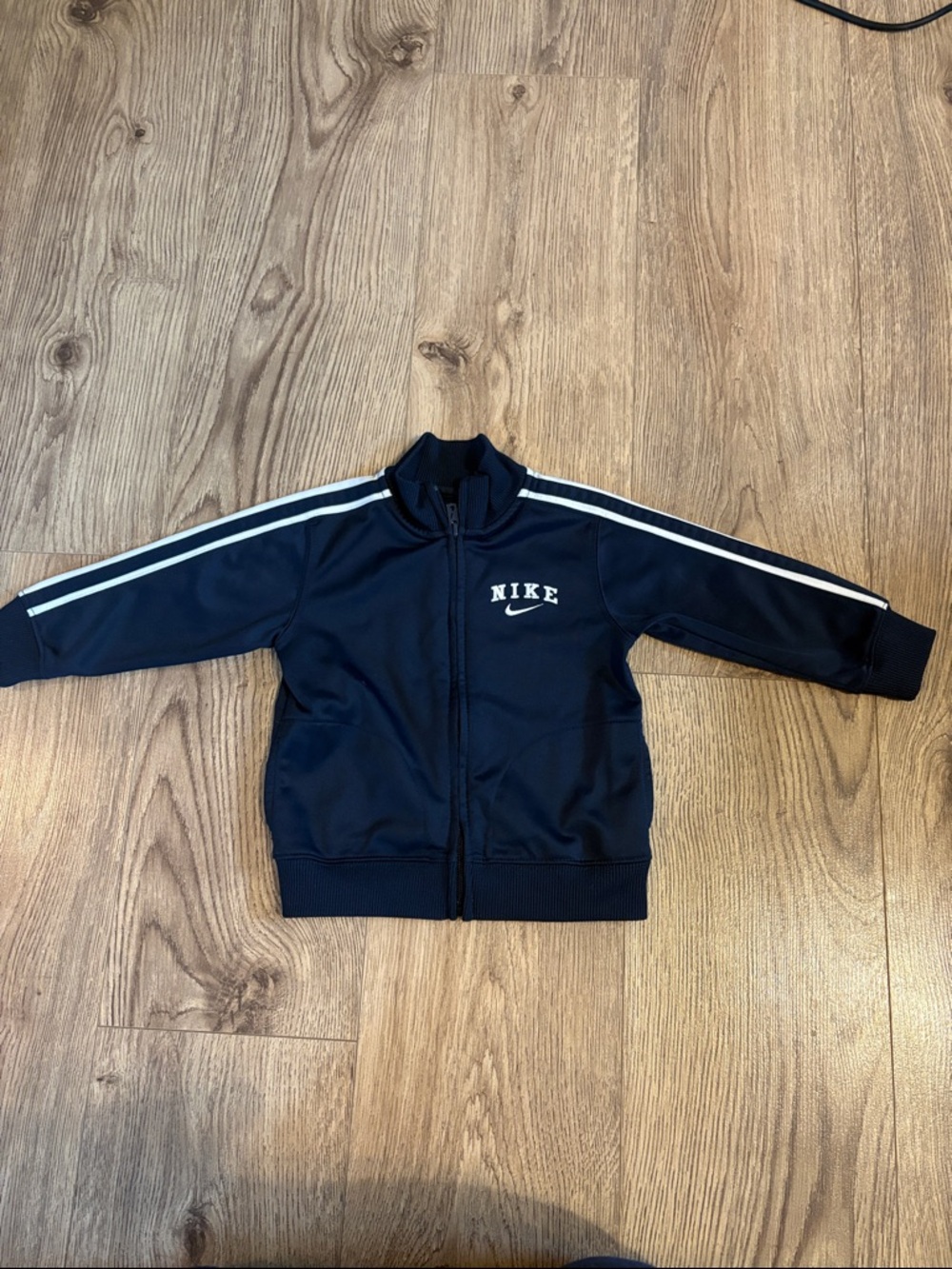 Nike Navy Blue Kids Zip-Up Jacket with White Stripes